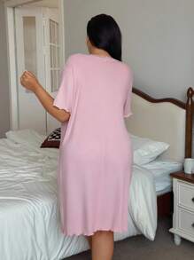 Snug Zone Plus Size Solid Color Bowknot Decor Ribbed Knit Casual Dress, Moo Moo - Pink - View 2