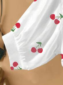 Calvaya Plus Size Women's Solid Color Simple Everyday Long Sleeve Shirt, Cherry Print Pattern Shirt, Sun Protection Shirt, Suitable For Summer, Women's Clothing Fall Cloth For Women - White - View 3