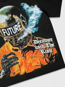 ROMWE MEN Street Life 2D Anime Graphic Character Printed Short Sleeve T-Shirt For Men,