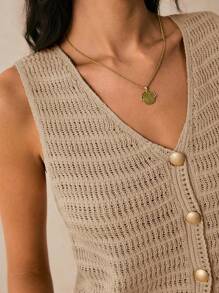 Poéselle 休闲纯色前扣针织背心，秋冬夏季外出上衣女士