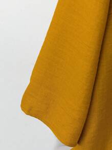 Omancia 2 件标准尺码女式 V 领椰子纽扣装饰 3/4 袖上衣 + 纯色直筒裤休闲通勤两件套 - 橘色 - 查看 4