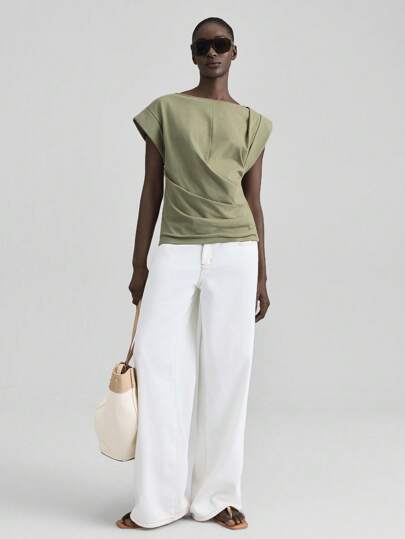 Ontre 2025 秋冬女装、秋冬女装、女士冬装、返校装、万圣节、圣诞节、商务休闲装、复古优雅百搭基础款、纳什维尔服装、纯色圆领蝙蝠袖短袖休闲T恤、适合独立日、圣约翰节、海滩、度假、毕业典礼、办公室、沙滩装、节日、茶会、派对装、度假风格、教师工作服、汗衫