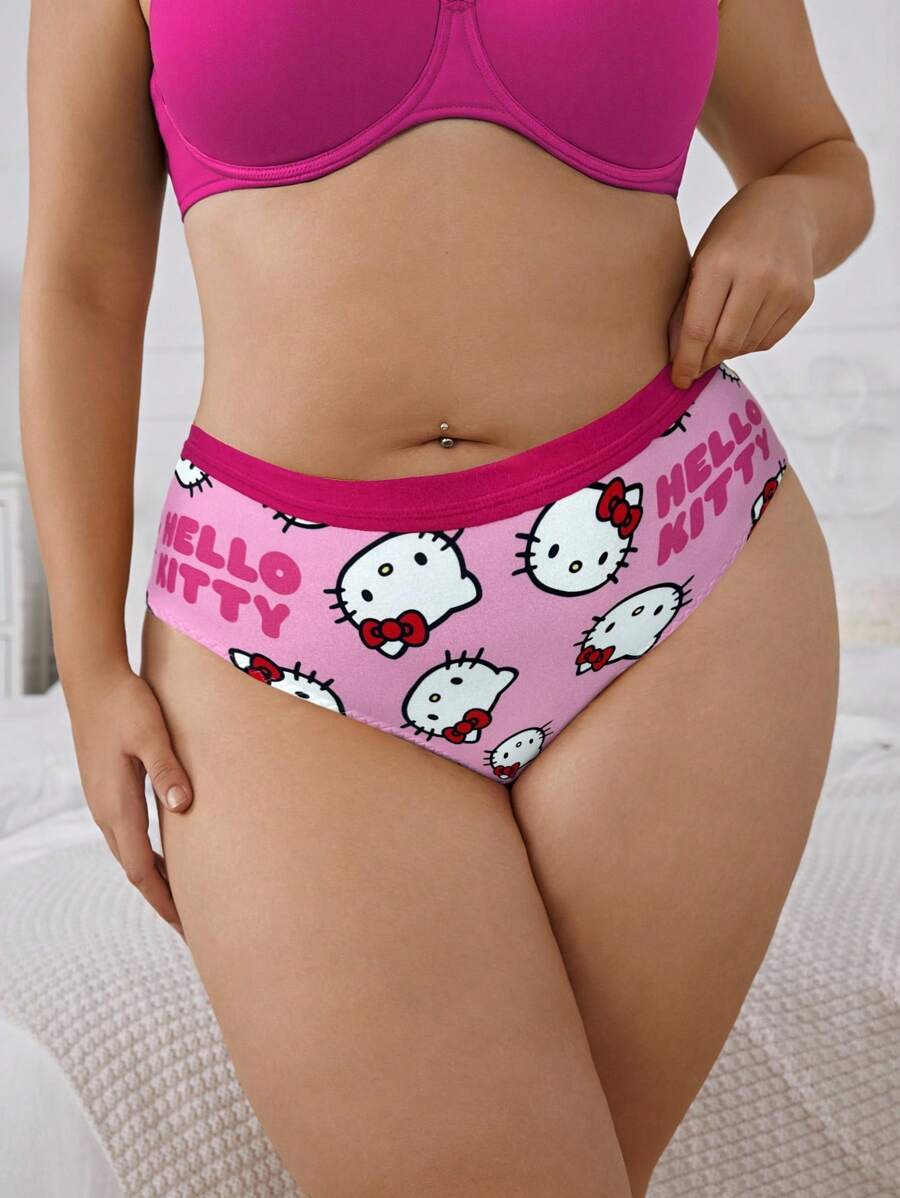 HELLO KITTY AND FRIENDS | SHEIN سروال داخلي قصير ملائم للمقاسات الكبيرة بنمط كرتوني جميل