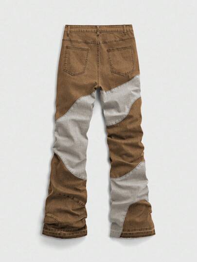 Street Life Jeans de mezclilla casuales para hombres con bloques de color lavado y parches