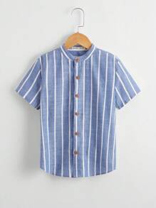 SHEIN Tween Boy Striped Button Placket Shirt