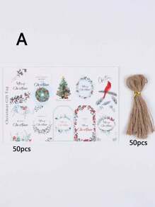 50pcs Christmas DIY Gift Tag Christmas Tree Decorations Kraft Card Hanging Tag With Strings,Christmas