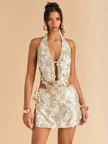 SHEIN BAE Summer Women's Clothing Sequin Tops , Vacation