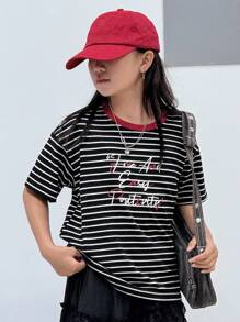 Dazy Kids Tween-Mädchen Kurzarm-T-Shirt mit Rundhalsausschnitt und Streifenmuster, Sommer