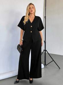 Auralis Plus-Size Women's Black Short-Sleeved Blouse, Summer Cardigan Short-Sleeved Blouse, Women's Business Casual Blouse, Fashion New Summer Blouse,Cute Tops Going Out Tops Women Old Money Style Women Going Out Top,Teacher Shirts