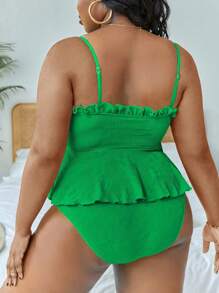 Swim Mod Plus Size Women Summer Beach Frill Trim Camisole Style Tankini Swimsuit Sets