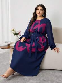 Modelyn Plus Size French Style Puff Sleeve Tiered Dress With Front & Back Floral Print, Spring/Summer Fall Cloth For Women - Multicolor - View 2
