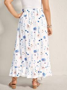 SHEIN LUNE 大码女装夏季波西米亚风印花短前长后高腰设计休闲度假女裙