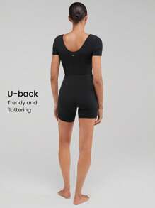 GLOWMODE 6" FeatherFit™ Tummy Control Square Neck U Back Jumpsuit Light Support Low Impact Yoga Studio Summer - Black - View 3