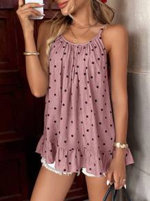 全新度假休闲时尚波尔卡圆点印花女式吊带背心 - 粉色 - 查看 4