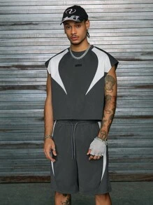 AXEPEAK Bộ 2 món gồm áo thun không tay cổ tròn in họa tiết và quần short nam, bộ đồ thể thao. - Nhiều màu - Xem 4