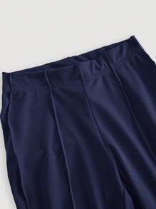 SHEIN MOD Women's Flared Leg Pants With Frill Trim, Stretchy - Navy Blue - View 3