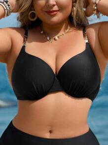 Swim Lushoire Débardeur court de grande taille pour femme avec armature et bandeau, coloris unicolore, avec fronces sous la poitrine et sangles dorées. Sexy et minimaliste, convient pour la plage et les soirées.