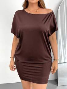 2026 New vestidos casual  Vestido de verano para mujer talla grande. Vestido casual negro, vestido con hombros descubiertos, vestido de un solo hombro, vestidos de verano informales para muj - Marrón - Ver 5
