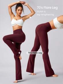 GLOWMODE 31" FeatherFit™ Back Pockets Flare Leggings Pants Low Impact Yoga Daily - Burgundy - View 4