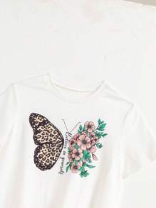 2 件套女孩街头休闲百搭百搭坏人图案 T 恤 + 豹纹喇叭裤，日常穿着 - 彩色 - 查看 8