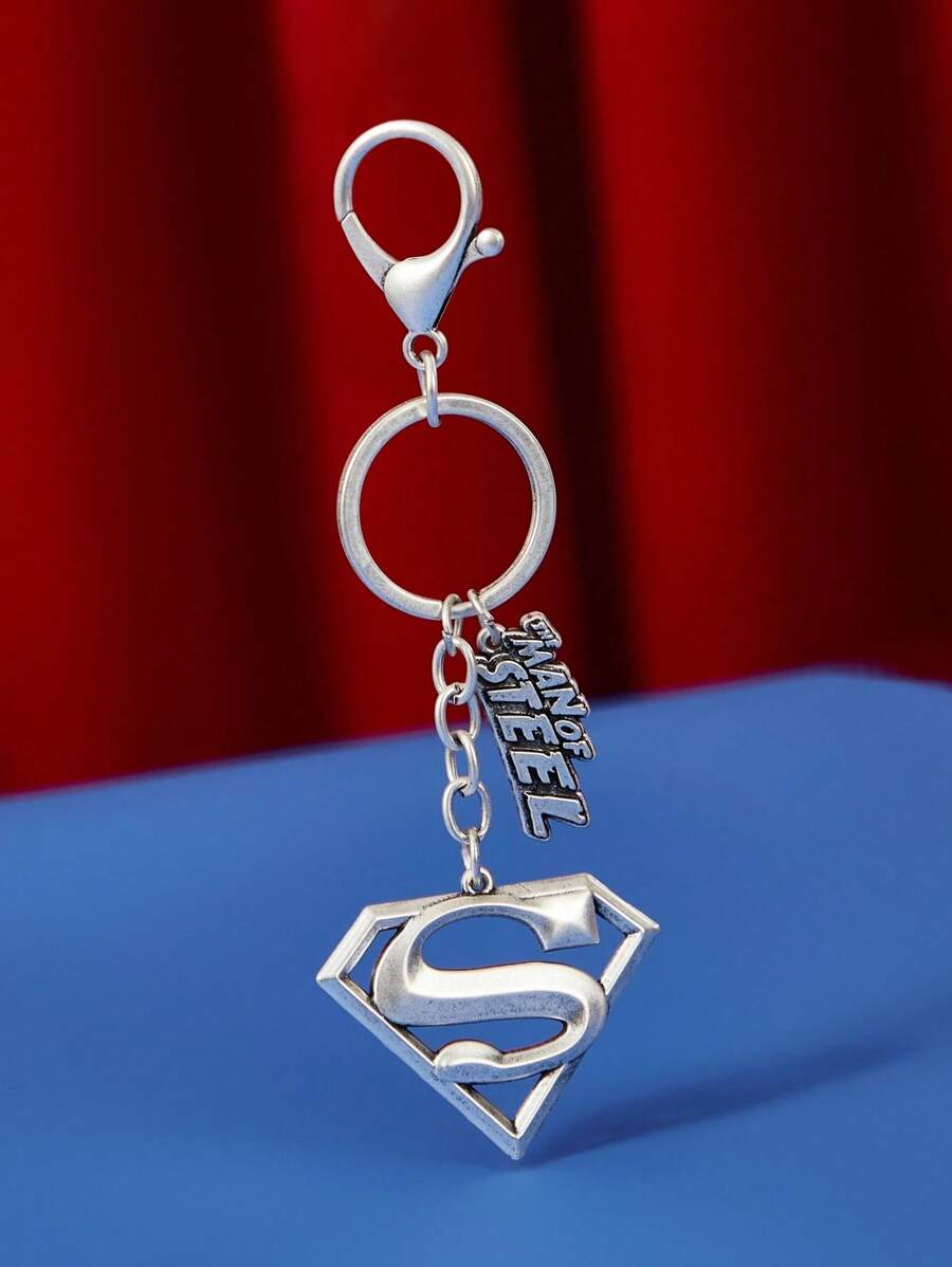 SUPERMAN X SHEIN Zinc Alloy Semi-3D Letter Logo Keychain Pendant Purse Charm