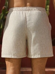 Manfinity RSRT Men's Dual-Color Linen-Look Drawstring Waist Pocket Casual Summer Shorts Men Linen Shorts Men Linen Drawstring Shorts Men Shorts Vacation