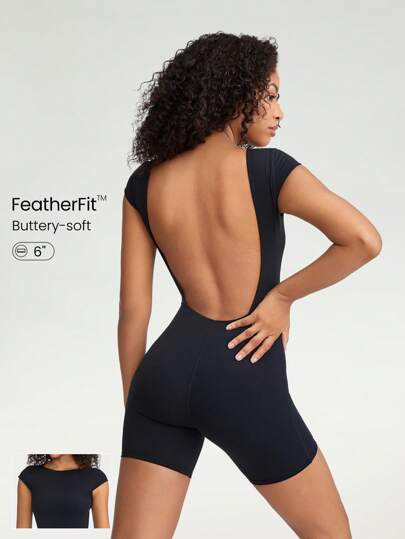 GLOWMODE 6" FeatherFit™ Backless Full Coverage Sports Romper Low Impact Yoga Daily
