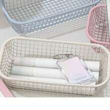 1/2 piezas de cesta de almacenamiento de hierro con estilo Ins de color crema, organizador de escritorio simple para maquillaje, almacenamiento de suministros de oficina, de regreso a la escuela, artículos de boda, decoraciones florales, cosas de casa, mesa, decoraciones para el hogar, organización y almacenamiento del hogar, decoración de habitación, decoración de dormitorio