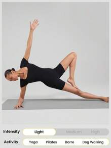 GLOWMODE 6" FeatherFit™ Tummy Control Square Neck U Back Jumpsuit Light Support Low Impact Yoga Studio Summer - Black - View 6