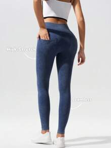 Fluxe Mallas deportivas de cintura alta ajustada de un solo color de punto para mujer