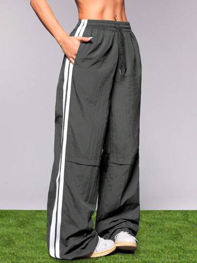 Cheerettes 女式抽绳腰侧条纹阔腿休闲运动裤