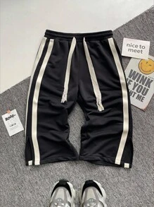 Manfinity Roghcode Pantalones de chándal casuales para hombres con bloqueo de color y cordón en la cintura - Negro - Ver 4