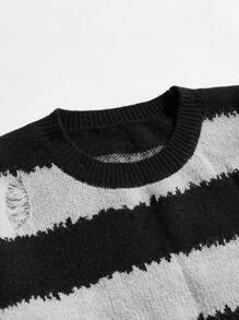 ROMWE MEN Street Life Herren gestreifter Rundhals-Lässiger Pullover in Oversize-Passform