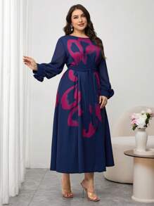 Modelyn Plus Size French Style Puff Sleeve Tiered Dress With Front & Back Floral Print, Spring/Summer Fall Cloth For Women - Multicolor - View 5