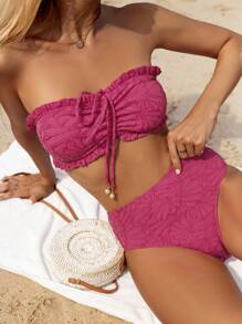 Swim Mod 2pcs Women's Textured Elegant Strapless Swimsuit Set For Summer Beach Vacation - Hot Pink - View 1