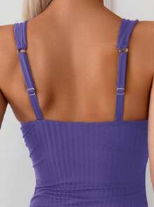 Swim Basics 1pc Women Holiday Solid Color Side Drawstring Ribbed Camisole Swimsuit - Purple - View 3