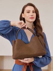 MOTF PREMIUM PU LEATHER TOTE BAG WITH DUAL HANDLES - Coffee Brown - View 1