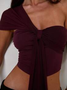 Aloruh 女士优雅日常不对称夏季 T 恤网眼针织纯色上衣日常工作休闲通勤机场街头服饰老钱 Y2K 乡村音乐会夜间外出/外出老师返校