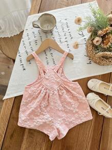 SHEIN LMoss Kids 女嬰提花荷葉邊休閒日常連身衣 - 粉色 - 查看 2