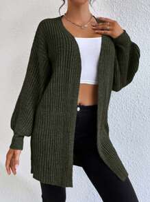 EURMUSE Casual Solid Color Drop Shoulder Loose Cardigan - Army Green - View 5
