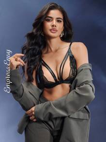 SHEIN Women Front Closure Lace Cut Out Sexy Lingerie Bra - Black - View 3