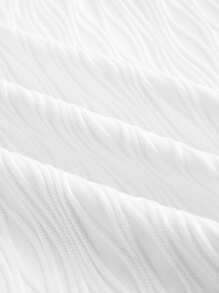 Manfinity VCAY Men's Casual Solid Color Short Sleeve Shirt, Summer Men V Neck Ribbed Men White V Neck Men White Top Men Textured Shirt White Short Sleeve Shirt