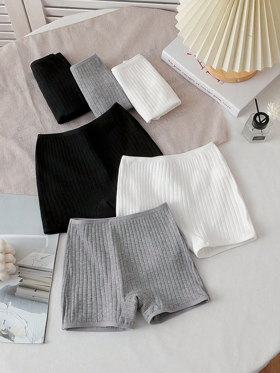 6pcs Girl Toddlers Solid Color Ribbed Cotton Boyshort Panties, Black ...