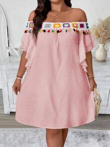 SHEIN Clasi 大码女式提花拼接设计长裙