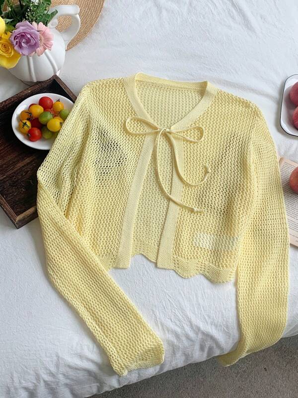 Comfortcana Damen Urlaubs-Lässig Einfarbig Durchbrochener Gestrickter Leichter Cardigan