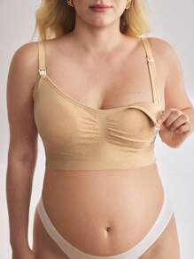 BloomMama Sujetador de lactancia con diseño de busto plisado de unicolor para maternidad de talla grande
