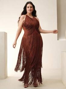 Anewsta Rochie de damă cu tiv tip boho, mărime plus, potrivită pentru festivaluri de muzică de vară, ceremonii de absolvire și ținute pentru invitați la nuntă