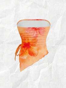 SHEIN MOD Casual Asymmetrical Hem Floral Print Cropped Tank Top For Women, Suitable For Holiday And Summer, Pintue Flower Pattern,Tube Top Suitable For Going Out