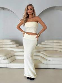 Roylia Bộ đồ hai mảnh gợi cảm kiểu Âu và Mỹ dành cho kỳ nghỉ hè, gồm áo crop top quây nhún bèo và chân váy voan mỏng, thích hợp cho nữ. - trắng - Xem 5