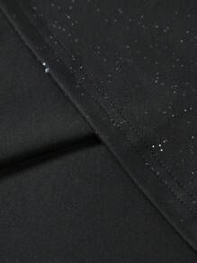 STEELVANCE Áo thun nam ủi in chữ sáng bóng và chi tiết kim tuyến cho ngày trở lại trường. Áo thun nam cổ tròn màu đen, tay ngắn, cổ tròn, họa tiết lá kim loại màu đen, thường ngày cho mùa hè. - màu đen - Xem 6